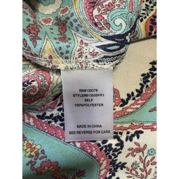 Daniel Rainn Paisley Blouse Pleated Top Casual Short Sleeve Sz Medium Polyester - Picture 6 of 7